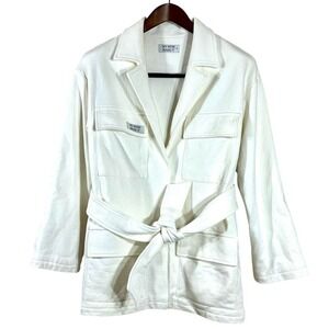 My Mum Made It Women's Jacket White Organic Cotton Belted Utility Coat Size 8